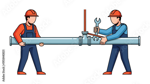 Plumbers at Work: A dynamic illustration showing two skilled plumbers diligently working together on a pipeline, representing expertise, collaboration, and industry efficiency.