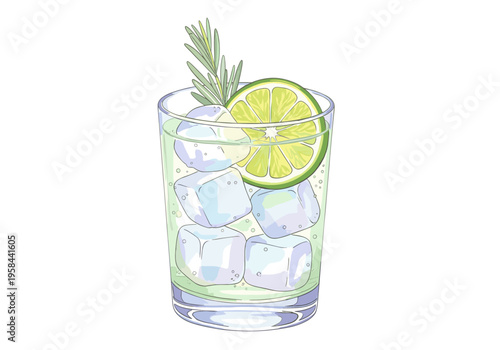 Refreshing gin and tonic with lime and rosemary garnish