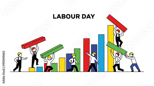 Labor Day Celebration: A group of construction workers, united in solidarity, hold up a banner proudly proclaiming Labor Day, honoring the hard work and dedication of the workforce.