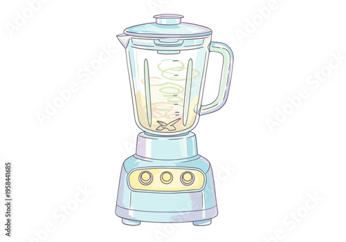 Modern kitchen blender with swirling ingredients ready for mixing