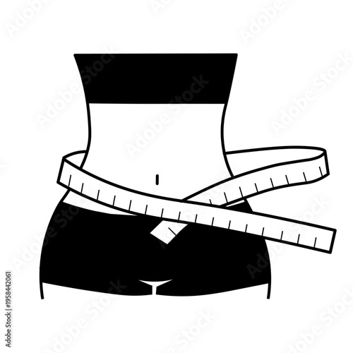 Woman measuring waist with tape for body care and diet 
メジャーでウエストを測る女性のボディケア・ダイエットイメージ