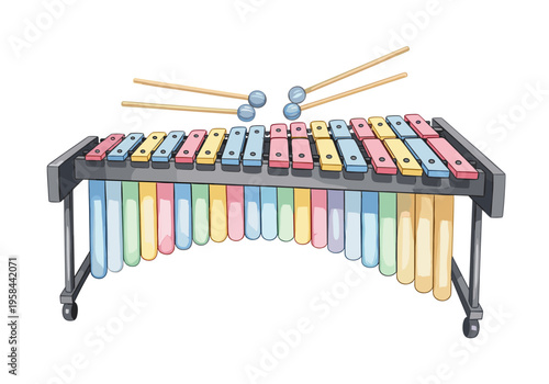 Colorful xylophone with mallets ready to play musical notes