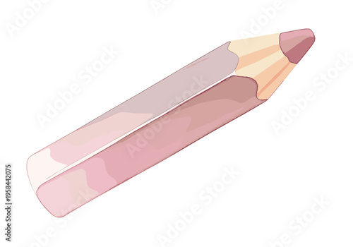 Single pink colored pencil with a sharpened tip on a white background