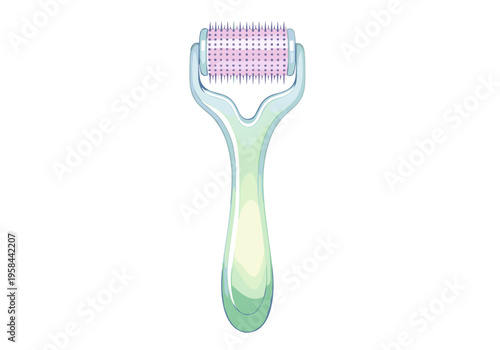 Dermaroller with fine needles for skin rejuvenation and beauty treatments