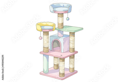 Multi-level cat tree with scratching posts and cozy perches for feline fun