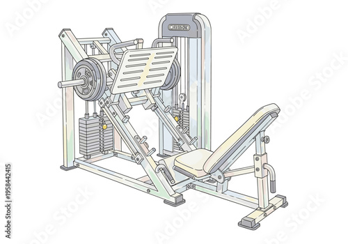 Professional leg press machine with weight stack and barbell for strength training