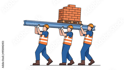 Labor Day Celebration: A group of construction workers, united in solidarity, hold up a banner proudly proclaiming Labor Day, honoring the hard work and dedication of the workforce.