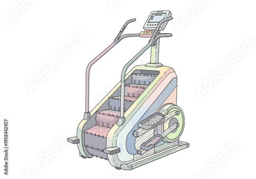 Modern stair climbing exercise machine with digital display and handrails