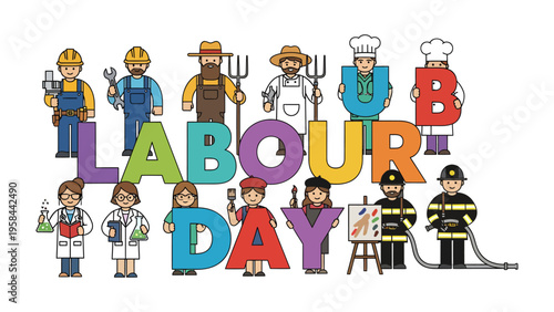 Labour Day: Celebrating the Dignity of Labor. A vibrant visual tribute to Labour Day, featuring diverse figures representing various professions.