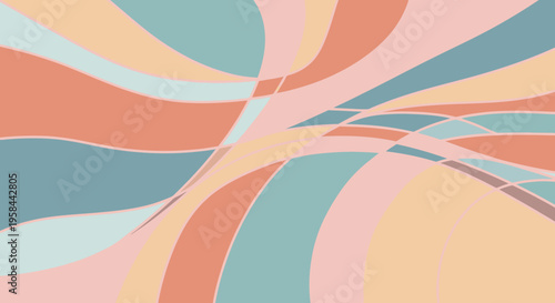Dynamic abstract background featuring smooth, flowing curves and organic shapes in a soothing retro pastel color scheme, versatile design.