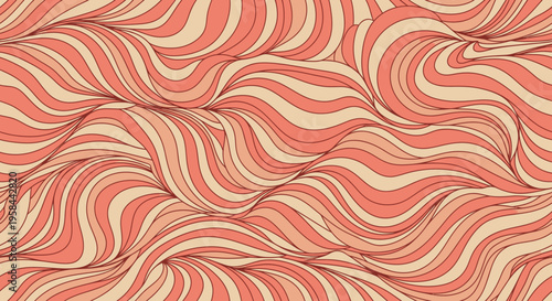 Abstract wavy lines pattern in warm coral and beige colors, seamless texture, organic flow, psychedelic art style