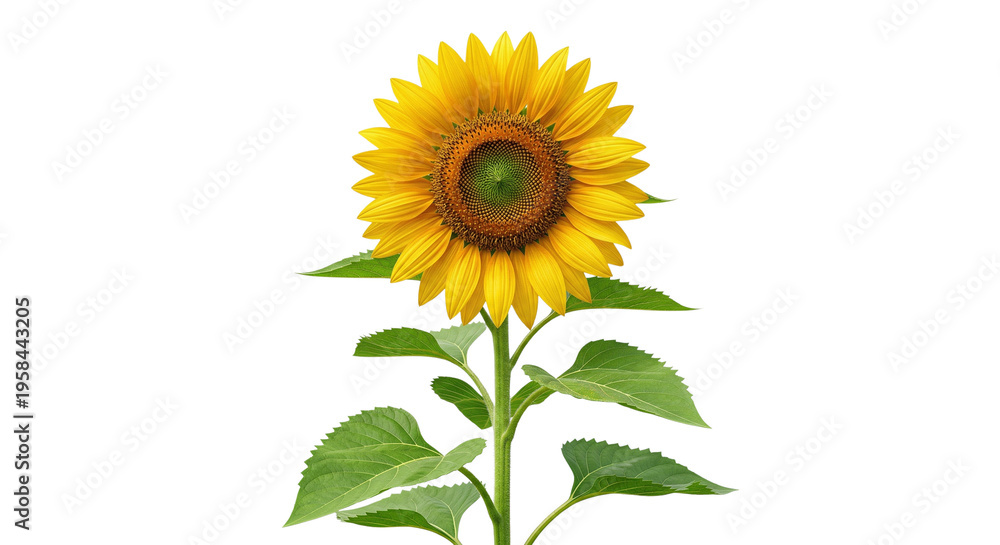 Obraz premium Single Sunflower Plant Isolated on White Background