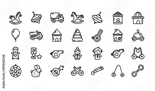 Premium hand drawn toy icons set vintage children play elements doodle vector for kids design