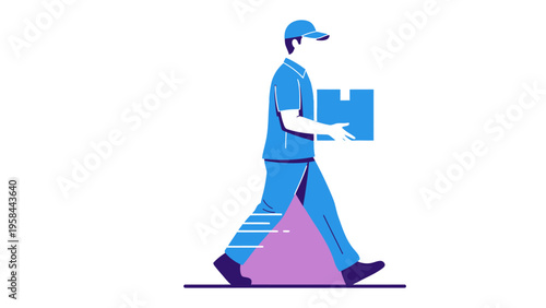 Swift Delivery Service: A courier strides purposefully, his form a vibrant embodiment of efficiency as he carries a package to its destination. Embodying the speed and reliability of modern delivery.