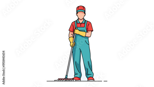 Professional Cleaning in Progress: A dedicated sanitation worker stands poised, ready to maintain cleanliness and hygiene, with an air of professionalism and commitment.