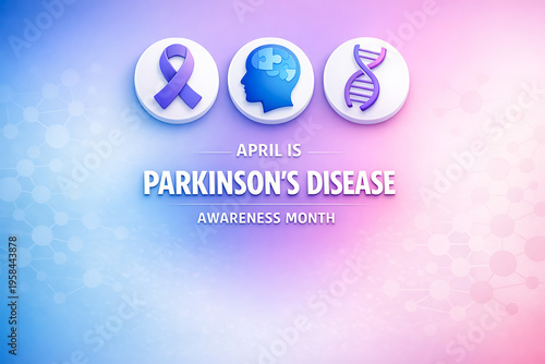 A purple and blue awareness graphic for Parkinson's Disease month