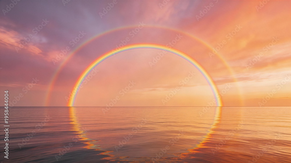 Fototapeta premium Rainbow over ocean at sunset