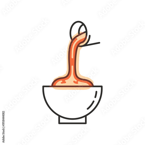 Stylized illustration of food preparation with pouring liquid.
