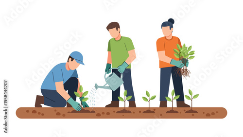 Community Gardening: A collaborative effort unfolds as a group cultivates a garden, embodying the principles of growth, nurturing, and environmental stewardship.