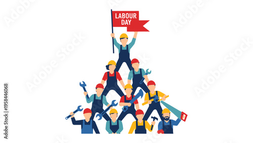 Celebrating Labor Day: A diverse group of workers is united in celebrating the power of labor.