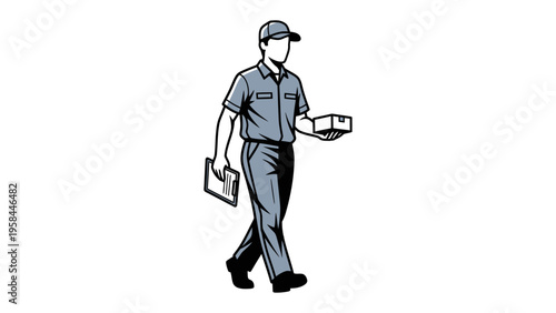 Courier's Journey: A dedicated courier strides purposefully, clutching a delivery package and clipboard, ready to fulfill his commitment and service.