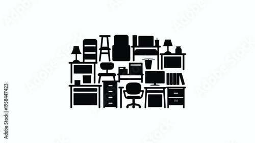 Cluttered office workspace with computer chair desk lamp and books in a messy room interior