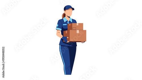 Reliable Courier on Duty: A dedicated courier in a crisp uniform confidently carries a stack of packages, embodying the essence of reliable and prompt delivery service.