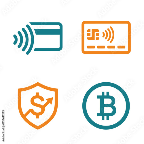Fintech icons: contactless payments, digital finance
