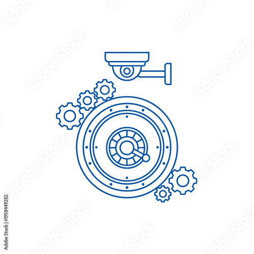 Security system with surveillance camera and vault door.