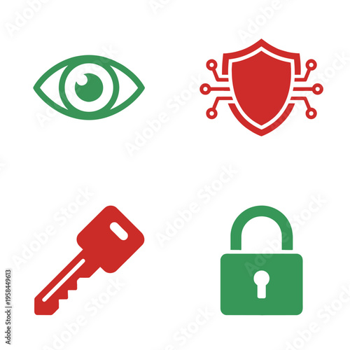 Data protection icons: eye, shield, key, lock