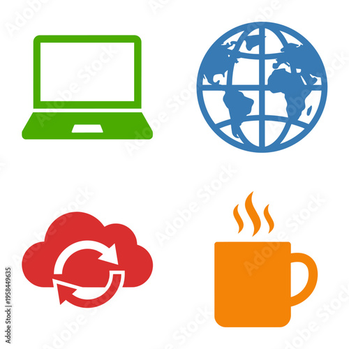 Icons grid depicts remote connection, freelancing