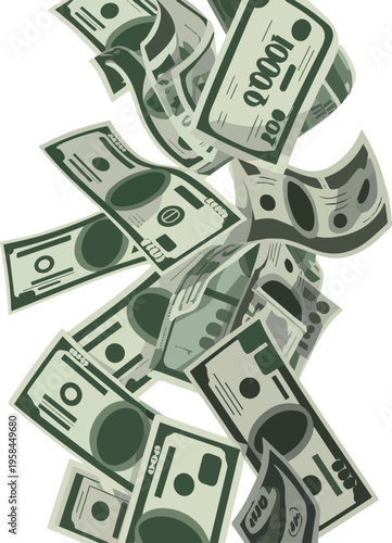 Create kinds of Falling dollar banknotes. Vector money confetti isolated
