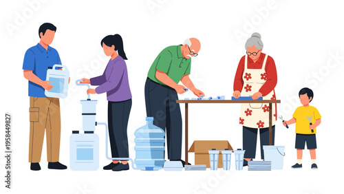 Clean Water for Everyone: A family coming together to support and provide clean water. A symbol of unity and a step towards the future.