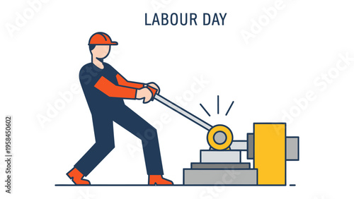 Labor Day Dedication: A hard worker is diligently using tools with dedication for the country in celebrating labor day.