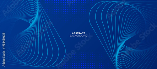Modern abstract blue background with glowing geometric lines. Blue gradient rounded triangle shape design. Suit for business, brochure, website, corporate, poster