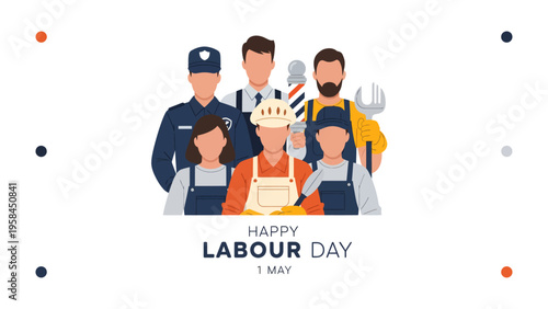 Happy Labor Day: A vibrant illustration honoring the hardworking individuals of various professions, celebrating the spirit of labor and dedication.