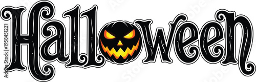 Halloween logo with a jack o lantern face integrated into the design