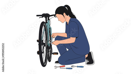 Cycle Repair Expertise: A dedicated individual meticulously repairs a bicycle, showcasing their skill in maintenance and restoration. Capturing the essence of craftsmanship and mechanical proficiency.