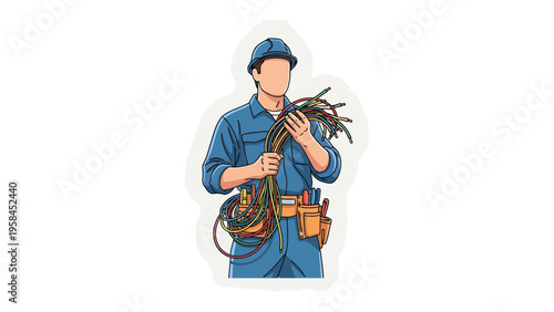 Electrician with Cables: A skilled electrician, attired in workwear, holds a bundle of cables, ready to ensure connectivity and the flow of power.