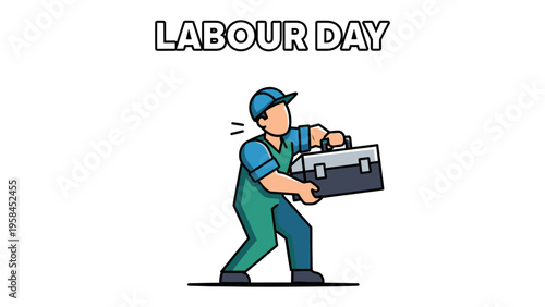 Labor Day Illustration: An illustration that captures the essence of Labor Day with a worker carrying a toolbox, symbolizing dedication and hard work.