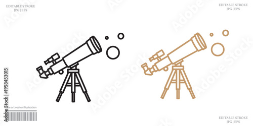 Telescope Icon Set Vector Illustration Line Art Black Orange Color Variant