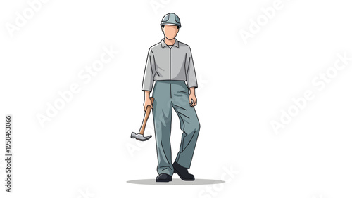 Industrious Artisan: A dedicated construction worker, hammer in hand, stands ready to build, representing the skilled labor and craftsmanship.