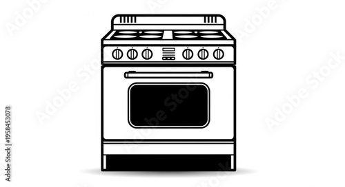 Detailed Line Art Illustration of a Kitchen Stove.