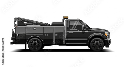 Black Utility Truck with Service Body and Equipment.