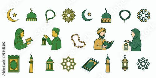 Islamic Ramadan and Eid Al Fitr Religious Symbols and Cultural Icons Collection