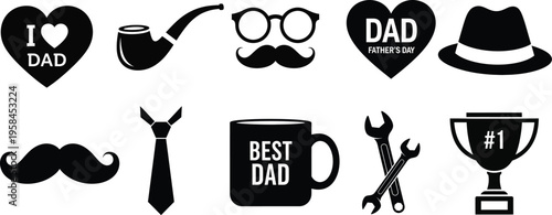 Father's day icon set symbols for dad father and celebration