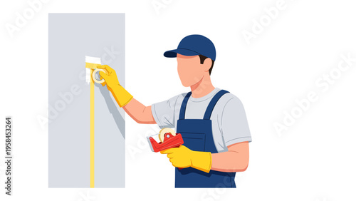 Measuring the moment: Skilled worker diligently measuring with tape measure, focused on precision and craftsmanship during home improvement project.