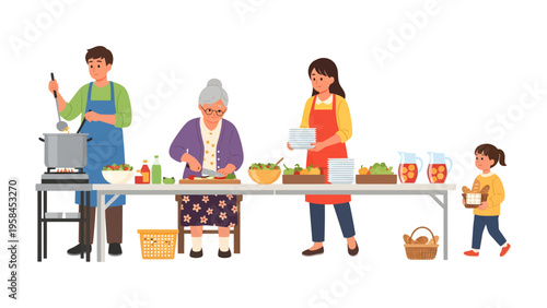 Family Culinary Delight: A heartwarming family scene unfolds in the kitchen as they prepare a delicious meal together, embodying the essence of togetherness, culinary skills and love for good food.