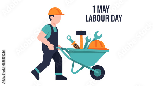 Labor Day Celebration: A graphic representation of a worker, symbolizing labor and dedication. The illustration conveys the spirit of Labor Day with a worker and tools.