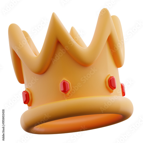 Golden Crown With Red Jewels 3d illustration